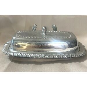 VTG IRVINWARE BUTTER DISH COVERED W/ GLASS LINER SUNBURST PATTERN (101)